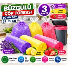 Akalın Professional Cleaning Products Büzgülü Çöp Torbası Büyük Boy 65X70 cm 3' Lü Eko Paket Lavanta-Çilek-Limon Kokulu