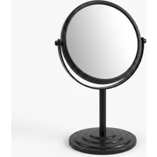 Pratik Ev Ayaklı Çift Taraflı Makyaj Aynası, Normal ve Büyüteçli Yüzey, 360° Döner Masa Üstü Bakım ve Tıraş Aynası, Metal Gövde, 19 Cm, Siyah