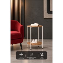 Sehpol Yuvarlak Tablalı Iki Katlı Sehpa Q42X60 cm Beyaz Atlantik Çam