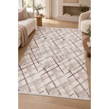 Ally Carpet Orbel Peren Krem Gri Koyu Kahve Özel Ölçü Salon Oturma Odası Koridor Halısı Robot Süpürge Uyumlu Akr