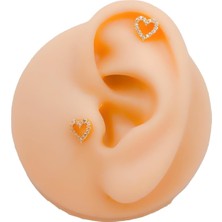 Store 316L Paslanmaz Çelik Kalp Piercing – Helix & Tragus Uyumlu Taşlı Minimal Model – 1 Adet