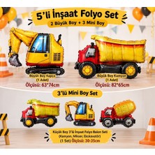 Çavuş E-Ticaret Inşaat Temalı Folyo Balon Seti Iş Makineleri Excavator Kepçe Mikser Kamyon 5li Folyo Balon Seti