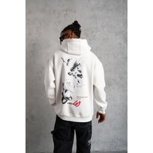 Walkies Erkek 3 Iplik Pamuklu Kapüşonlu Baskılı Cepli Oversize Sweatshirt Hoodie - Beyaz