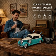 Buffer® Retro Klasik Araba Bluetooth Hoparlör, Işıklı Nostaljik Radyo, Yuvarlak Far Detaylı Kablosuz Müzik Çalar