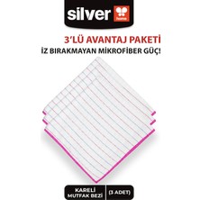 Silver Home 40X40 cm Overloklu Mutfak Bezi Çizgili Kareli Pembe Emici Temizlik Bezi 3 Adet