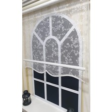 Çiftli Sistem Modern Beyaz Çiçekli Tül Ekru Stor Perde STB4003