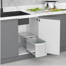 Pratik Ev S-2574-G 16 L Gri Paslanmaz Çöp Kovası, Teleskopik Raylı