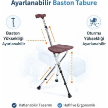 Medikalcim Dm-74 Oturaklı Baston (Yüksekliği Ayarlanır) Alüminyum Oturaklı Baston Katlanabilir 27 cm Geniş Tablalı