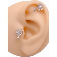 Store Taşlı Incili Çiçek Figürlü Kıkırdak Helix Tragus Piercing (1ADET)