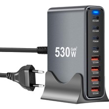 Sony Puiseno 530W 10-Port Çoklu Hızlı Şarj Cihazı - 6x Usb-C (140W/65W) + 4x Usb-A Gan Iıı Akıllı Masaüstü Şarj Istasyonu (Gri)