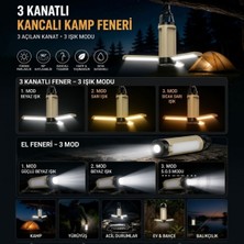 Buffer® 3 Kanatlı Açılabilir LED Kamp Feneri, Kancalı 3 Modlu Kamp Lambası ve 3 Modlu El Feneri