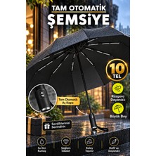 Fitfiyat 10 Tel Tam Otomatik Aç Kapa Rüzgara Dayanıklı Şemsiye Siyah Gri Gümüş Kadın Kullanımı İçin