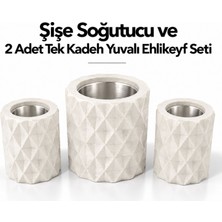Mottopi Mermer Renk Elmas Desenli Şişe Soğutucu ve 2 Adet Tek Kadeh Yuvalı Ehlikeyf Seti,metal Iç Hazneli,termojelli Soğutucu-Mermer