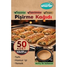 Pratik Ev 50 Adet Ağartılmamış Hazır Kesilmiş Pişirme Kağıdı Airfryer 42X37 cm Yapışmaz