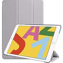 Pratik Ev Apple iPad 10.2 2021 (9.nesil) ile Uyumlu Kılıf, Şeffaf Sert Silikon, 2 Farklı Stand, Ince Hafif, Gri