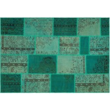 Apex Halı El Dokuması Patchwork Vintage Yün-Pamuk Yeşil Halı 35464 161 x 232 cm