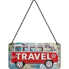 Store Retro Asma Levha Volkswagen Bulli T1 – Travel The World – Vw Bus Hayranları Için Hediye Fikri, Metal, Vintage Tasarım, 10 x 20 cm