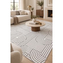 Ally Carpet Filum Ribat Beyaz Gri Özel Ölçü Mutfak Koridor Halısı Kaymaz Taban Robot Süpürge Uyumlu Kolay Temizl