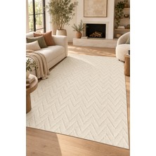 Ally Carpet Epona Dalga Krem Yumuşak Dokulu Halı Yolluk %100 Polyester Kaymaz Taban Yıkanabilir Özel Ölçü Robot