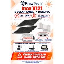 RMZTECH Inox X121 12V 20W Solar Panel Seti 27.600 Mah Batarya Kamera Modem Kamp Için 2 Metre Kablo