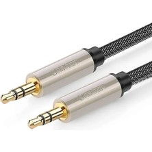 Ugreen 40782 AV125 3.5mm Hi-Fi Stereo Aux Ses Kablosu Gümüş Kaplama Bakır Gövde Siyah Pamuklu File 3metre