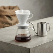 Artizan Mutfak V60 Profesyonel Seramik Filtre Kahve Demleme Seti 600 ml (Beyaz)