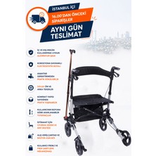 Medikalcim Rolatör Yürüteç Gri | Alüminyum Gövde, Katlanabilir, Frenli ve Dolgu Tekerlekli DM-9102