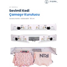 Defond Fd Global Kedi Desenli Duvara Monte Katlanır Çamaşır Kurutma Askısı 80 cm Balkon Askılık
