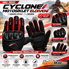 Cyclone Cyc-04 Kırmızı-Siyah L Beden Dokunmatik Ekran Uyumlu Korumalı Motosiklet Eldiveni