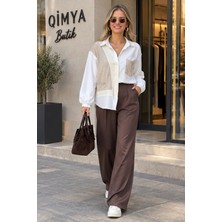 Qimya Butik Bebe Plus Kadın Triko Cepli ve Detaylı Arkası Uzun Pamuk Gömlek
