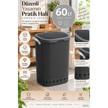 Porsima 0157 Still Antrasit 60 Litre Kirli Çamaşır Sepeti - Kapaklı Kulplu Banyo Sepeti
