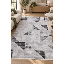 Ally Carpet Mirot Prıve Gri Siyah Modern Salon Halısı Özel Ölçü Robot Süpürge Uyumlu Kolay Temizlenebilir Leke T