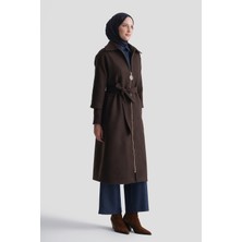 Armine Ribana Detaylı Kaşe Kaban Acı Kahve