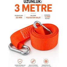 Pratik Ev Çift Karabinalı (1 Adet) Turuncu 3 Metre Dayanıklı Çekme Halatı 5 cm Genişlikte Turuncu Çeki Halatı