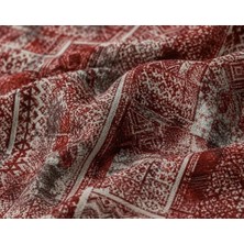 Pratik Ev Kırmızı Aztek Etnik Desenli Pamuk Viskon Kumaş; Boho | 150 cm En | Nefes Alan, Dökümlü Kumaş