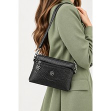 Sannora Bags Kadın Siyah Omuz Çantası ve Portföy El Çantası 4 Bölmeli Günlük Şık Bilek Askılı ve Omuz Askılı