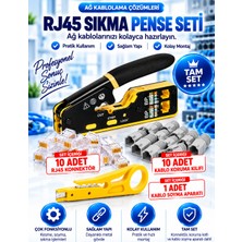 RJ45 Ağ Kablolama Seti Crımp Sıkma Pensesi Kablo Soyma Aparatı 10 Adet RJ45 Konnektör 10 Adet Koruma Koveri