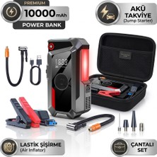 Always Teknoloji Oto Akü Takviye Cihazı & Dijital Lastik Şişirme Pompası Çantalı 10000 Mah Bataryalı