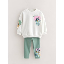 The Littles Kids Bluey Model %100 Pamuklu Sweatshirt ve Beli Lastikli Yeşil Taytlı Alt Üst Kız Çocuk Takım