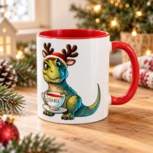 Tişört Kodu Tea-Rex Yılbaşı Tasarımlı Porselen Kupa – Kırmızı Kulplu, 11 Oz