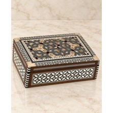J And J Shop Geometrik Mozaik Desenli Dikdörtgen Ahşap Sandık Kutu - Sedef Kakma