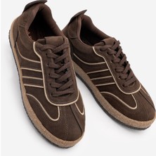 Marjin Kadın Retro Sneaker Süet Görünümlü Bağcıklı Günlük Spor Ayakkabı Veyran Kahve Süet