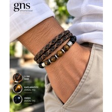 Gns Aksesuar Kahverengi %100 Deri&kaplangözü 3 Lü Kombin Erkek Bileklik Set 21 cm (Türk El Üretimi)
