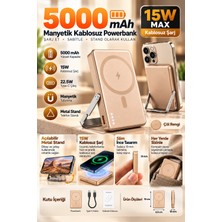 Kılıforyum Manyetik Kablosuz Powerbank 5000 Mah / 10000 Mah – 15W Magsafe Kablosuz Şarj, 22.5W Type-C, Metal Standlı
