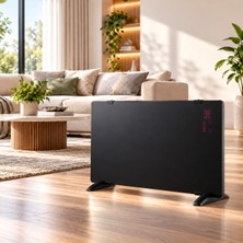 Voltomat 2000 W Cam Konvektör Isıtıcı Ayarlanabilir Termostatlı Ayaklı Elektrikli Isıtıcı Siyah / Beyaz