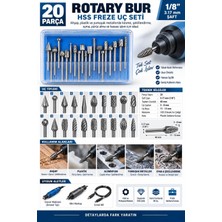 Fırat Hırdavat 20 Parça Rotary Bur Freze Uç Seti 3.17 mm (1/8”) – Gravür ve Mini Matkap Uyumlu