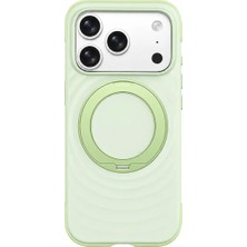 Remax Ripple Series iPhone 17 Pro Max Uyumlu Likit Silikon Kılıf - 360° Döner Standlı Rmc-5 - Yeşil