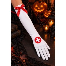 Dodomar Hemşire Konsept Uzun Kostüm Eldiveni Halloween Cadılar Bayramı Parti Kostüm Etkinlik Aksesuarı