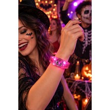 Dodomar Pembe Işıklı Sensörlü Bileklik Müzik Ritminde Yanıp Sönen Halloween Cadılar Bayramı Yılbaşı