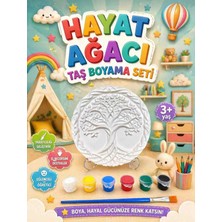Atölye Yüksel Hayat Agaci Tas Boyama Seti = 1 ADET16X16CM Tas + 6 Renk Boya + Firça